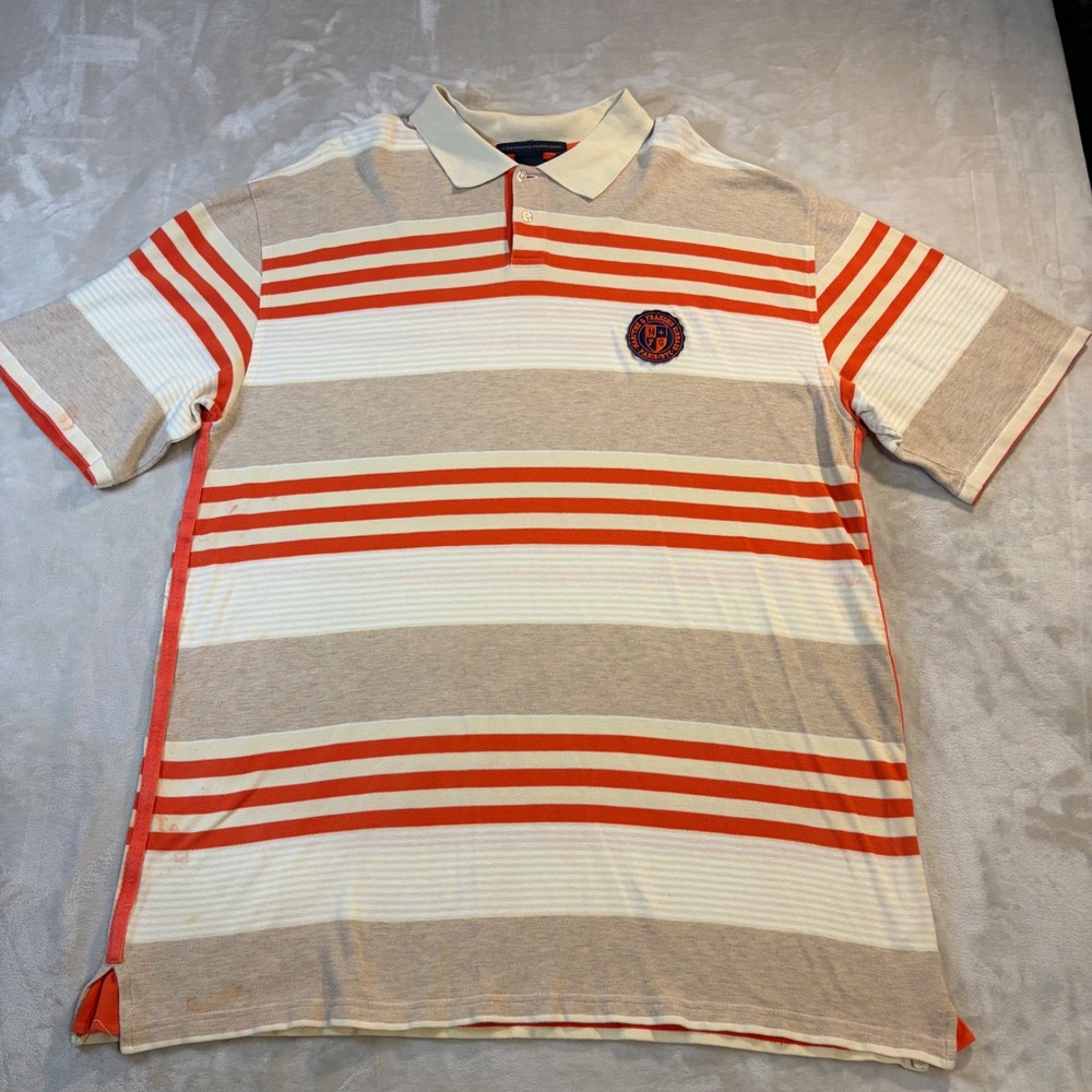 Marithe Francois Girbaud Mens XXL Orange Beige Striped Short Sleeve Polo Shirt